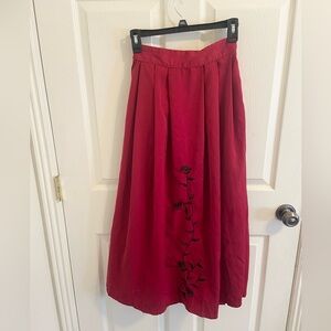 Elegant Red Floral Embroidered Skirt